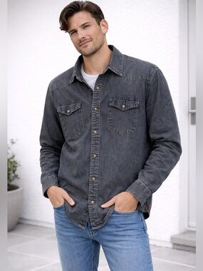 Wrangler Black Denim Snap Button Shirt – Size 2XL 🤠